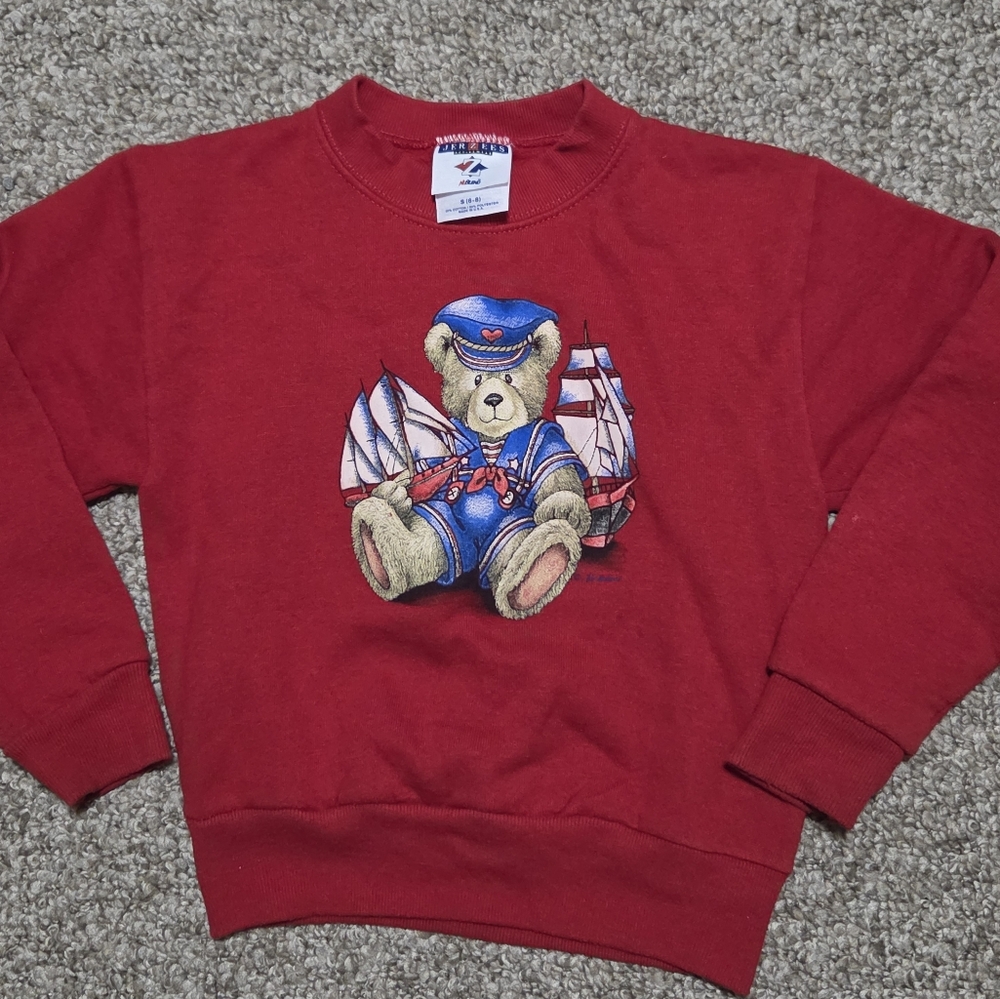 Vintage Kids Teddy Bear USA Sailor Crewneck‎ Sweatshirt 5/6